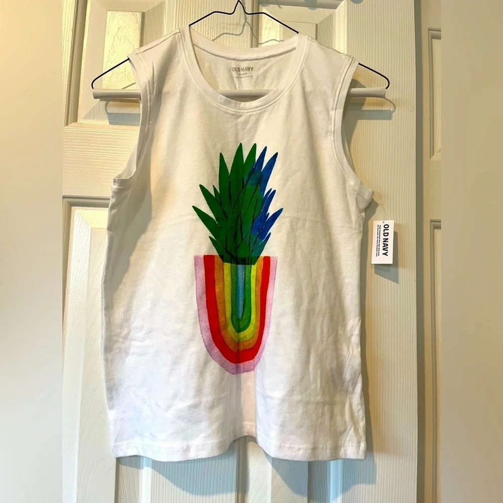 Old Navy Kids' White Tank Top with Rainbow Design